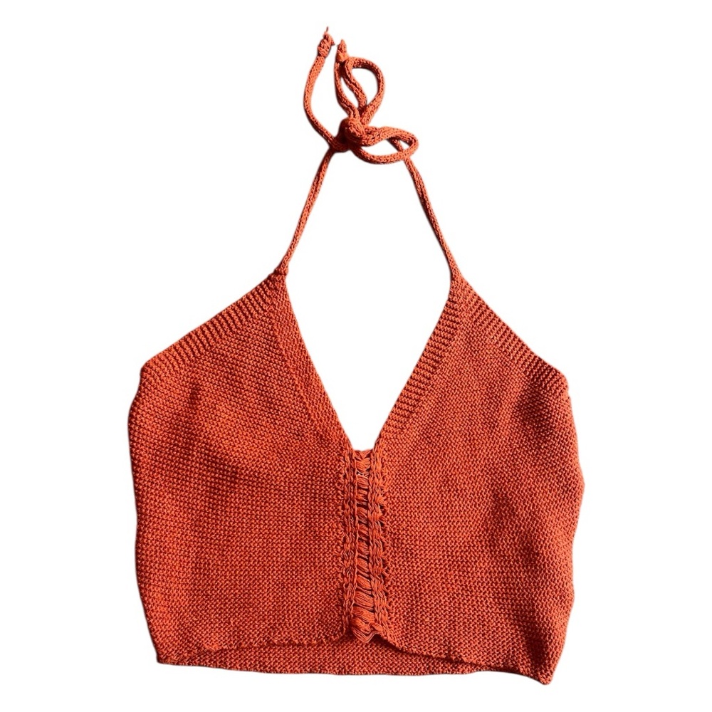 Nasty Gal Rust Crochet Knit Halter Crop Top Size 4 Women’s Bohemian Festival